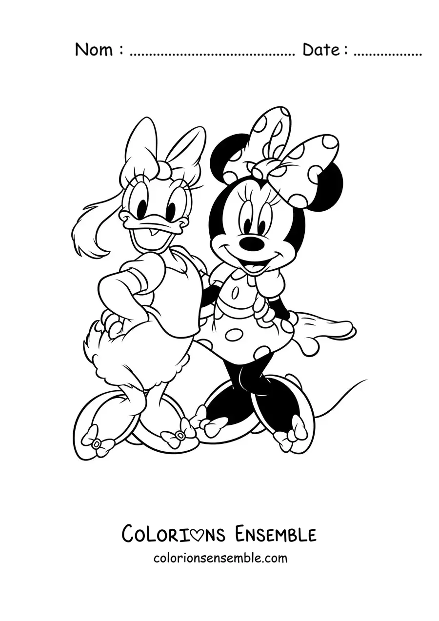 Image à colorier de Daisy aux côtés de Minnie Mouse