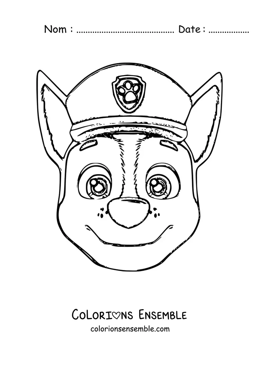 Image à colorier du visage de Chase de la Pat’Patrouille