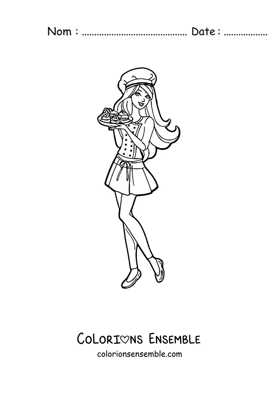 Image à colorier de Barbie habillée en cheffe