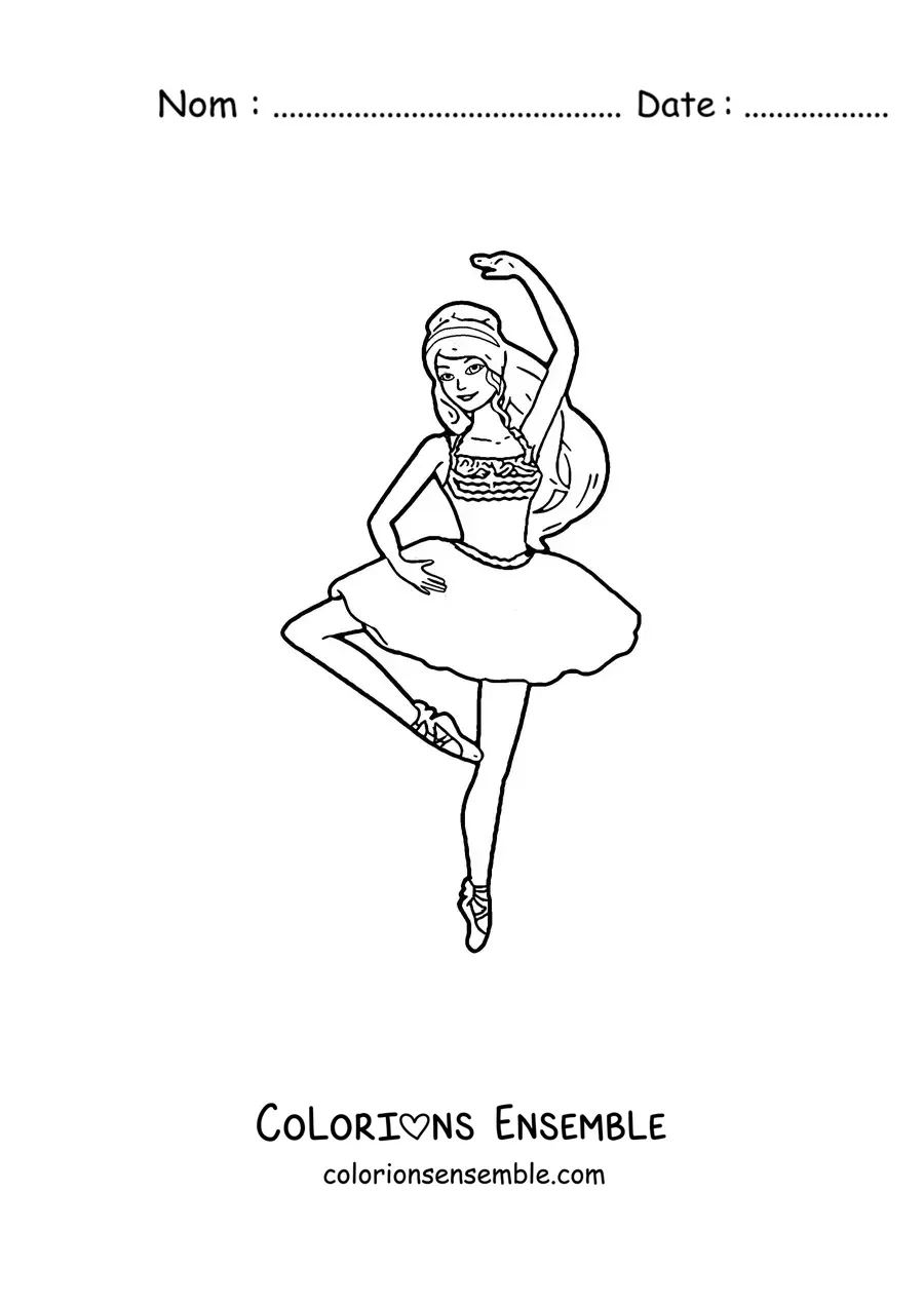 Image à colorier de Barbie habillée en danseuse