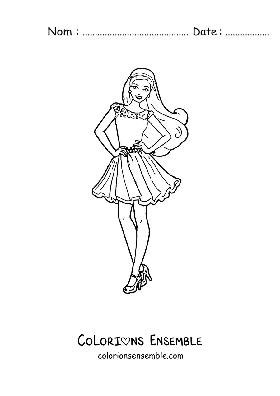 Image à colorier de Barbie portant une robe