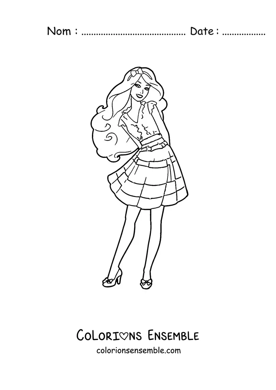 Image à colorier de Barbie portant une jupe