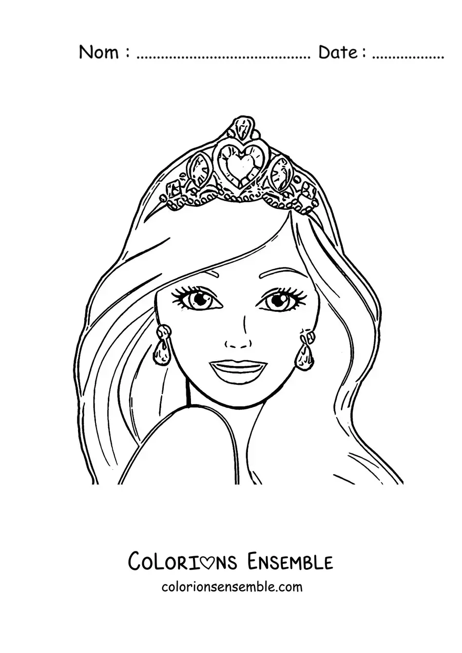 Image à colorier du visage de Barbie avec une couronne de princesse