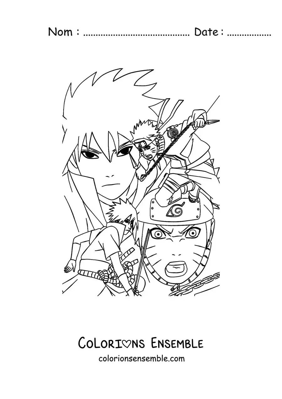 Image à colorier de Sasuke affrontant Naruto