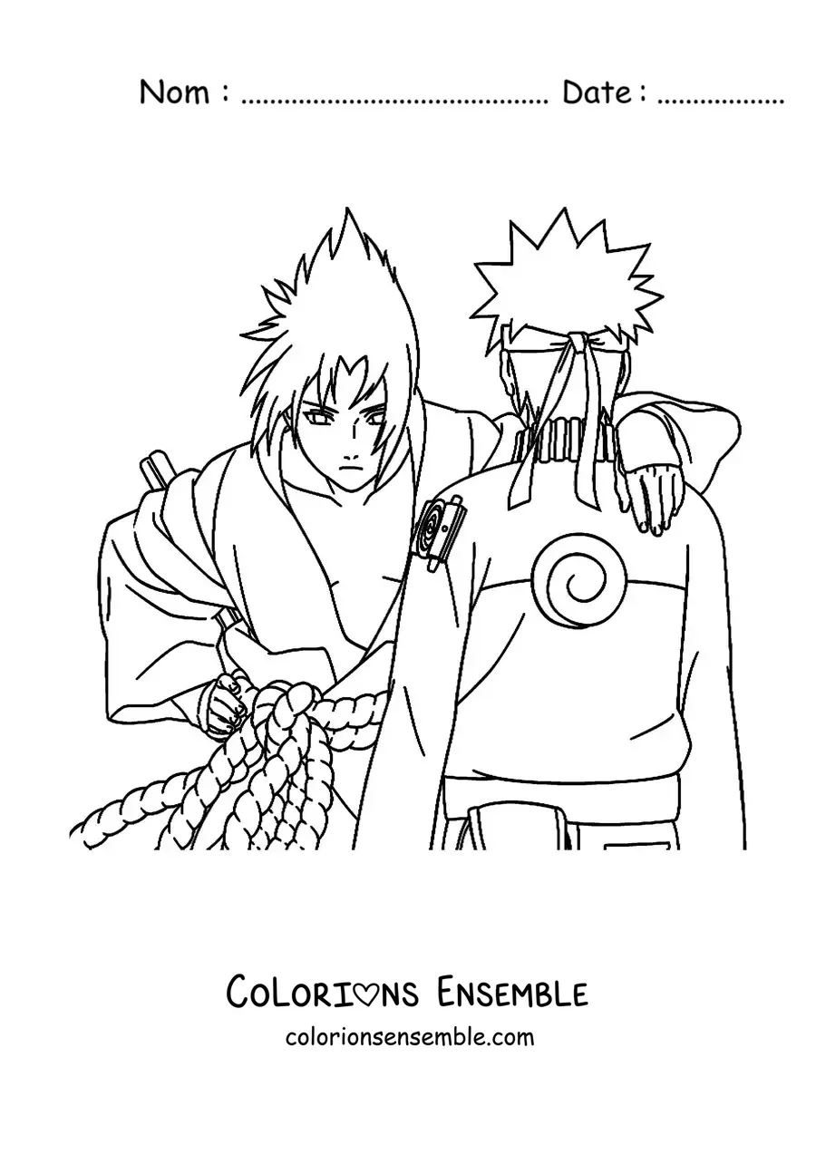 Image à colorier de Sasuke aux côtés de Naruto