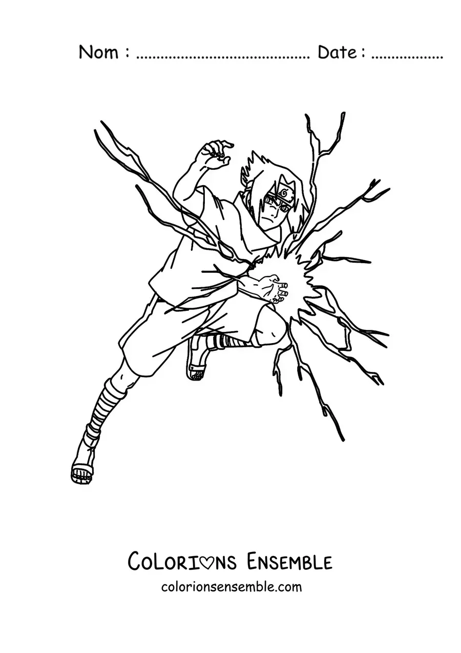 Image à colorier de Sasuke exécutant le Chidori