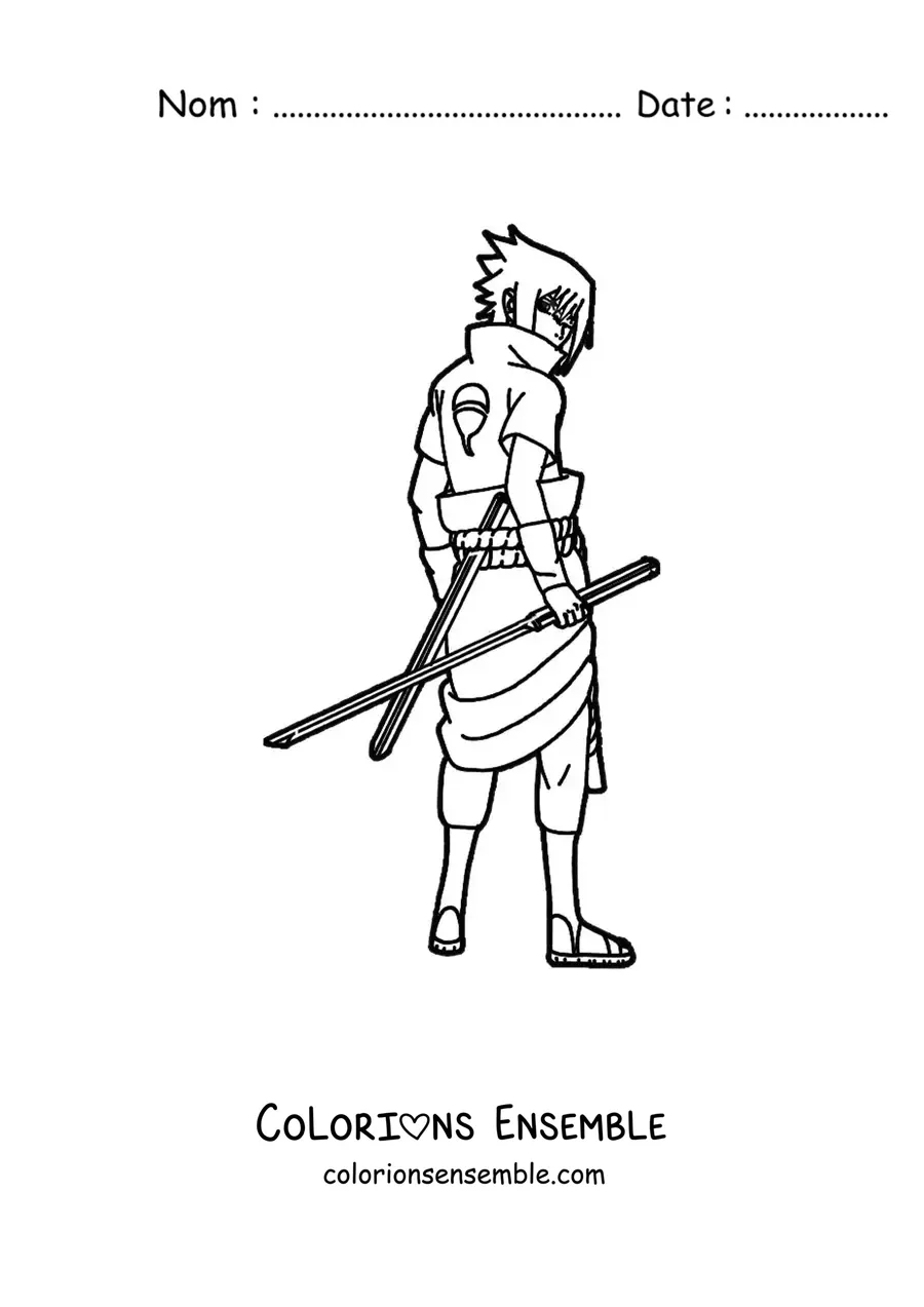 Image à colorier de Sasuke debout, de dos