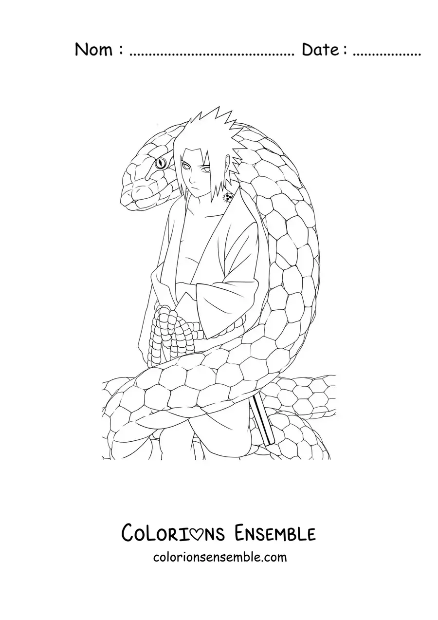 Image à colorier de Sasuke avec son serpent
