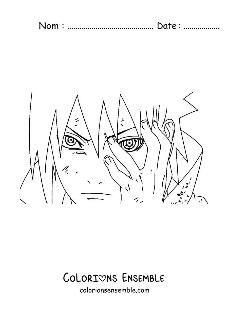 Image à colorier du visage de Sasuke avec le Rinnegan