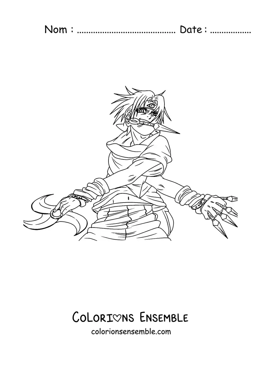 Image à colorier de Sasuke avec des armes