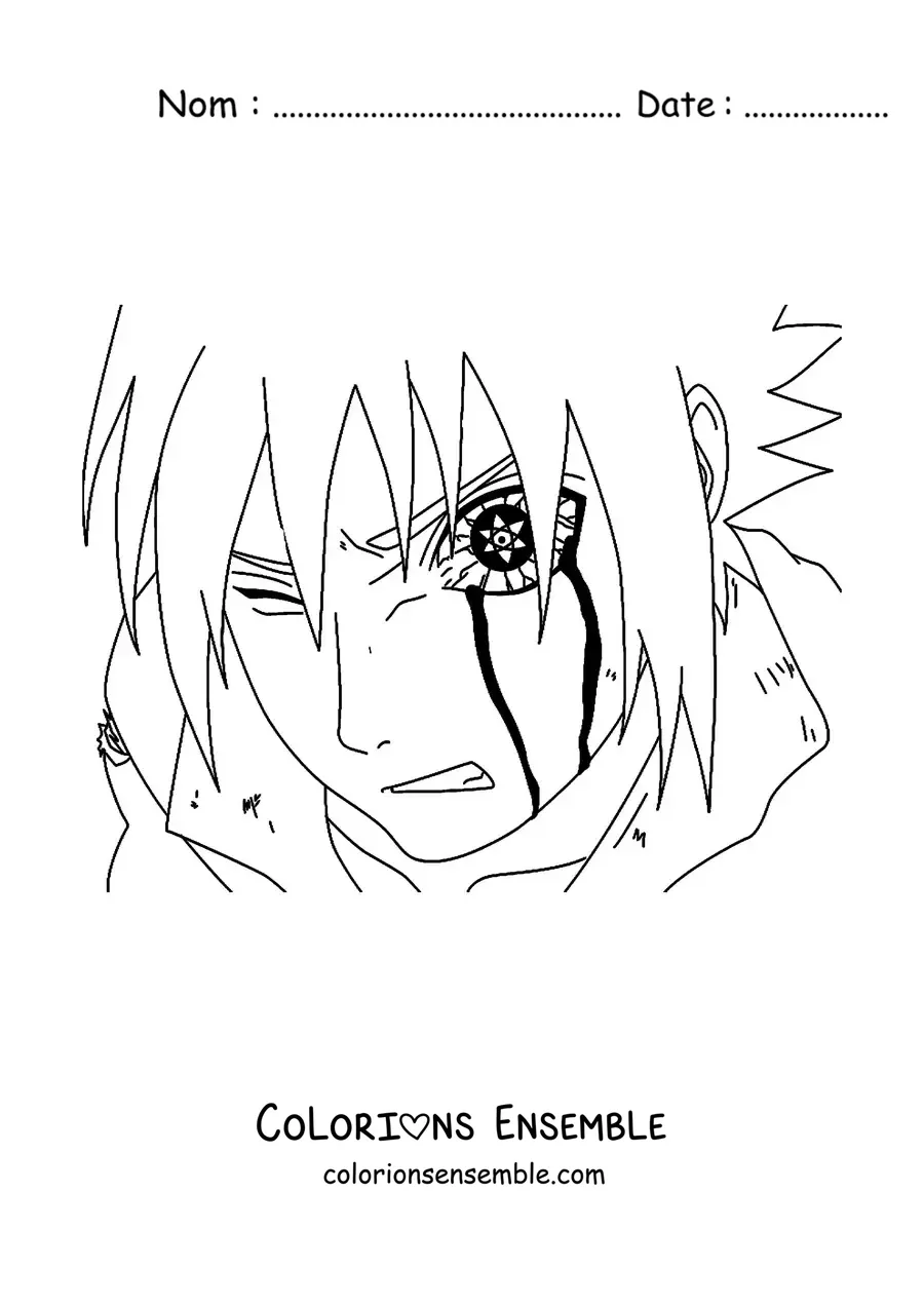 Image à colorier du visage de Sasuke avec le Sharingan