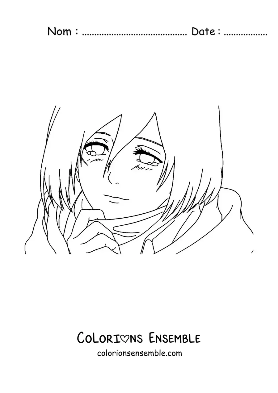 Image à colorier du visage de Mikasa de L’Attaque des Titans