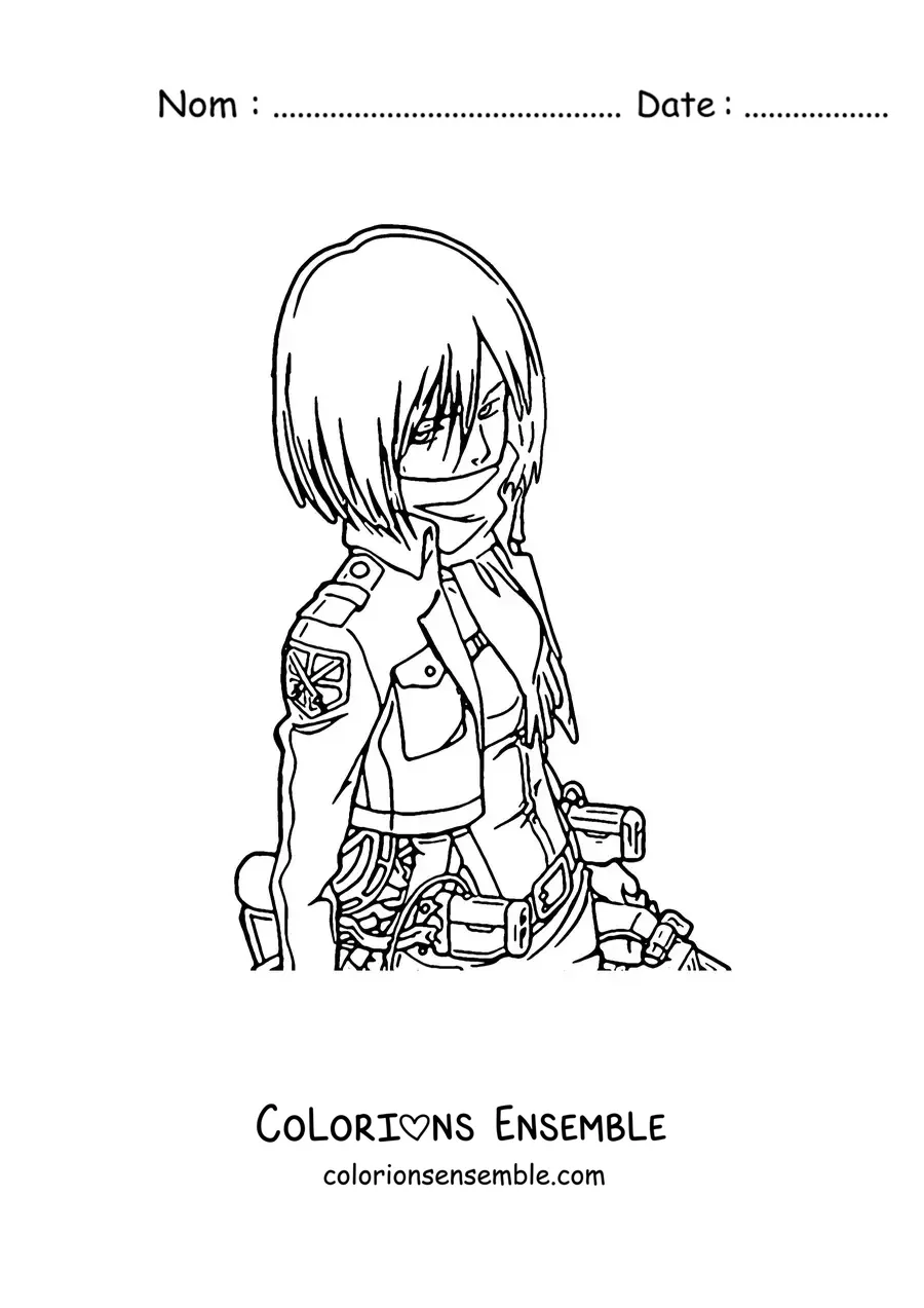 Image à colorier de Mikasa de L’Attaque des Titans