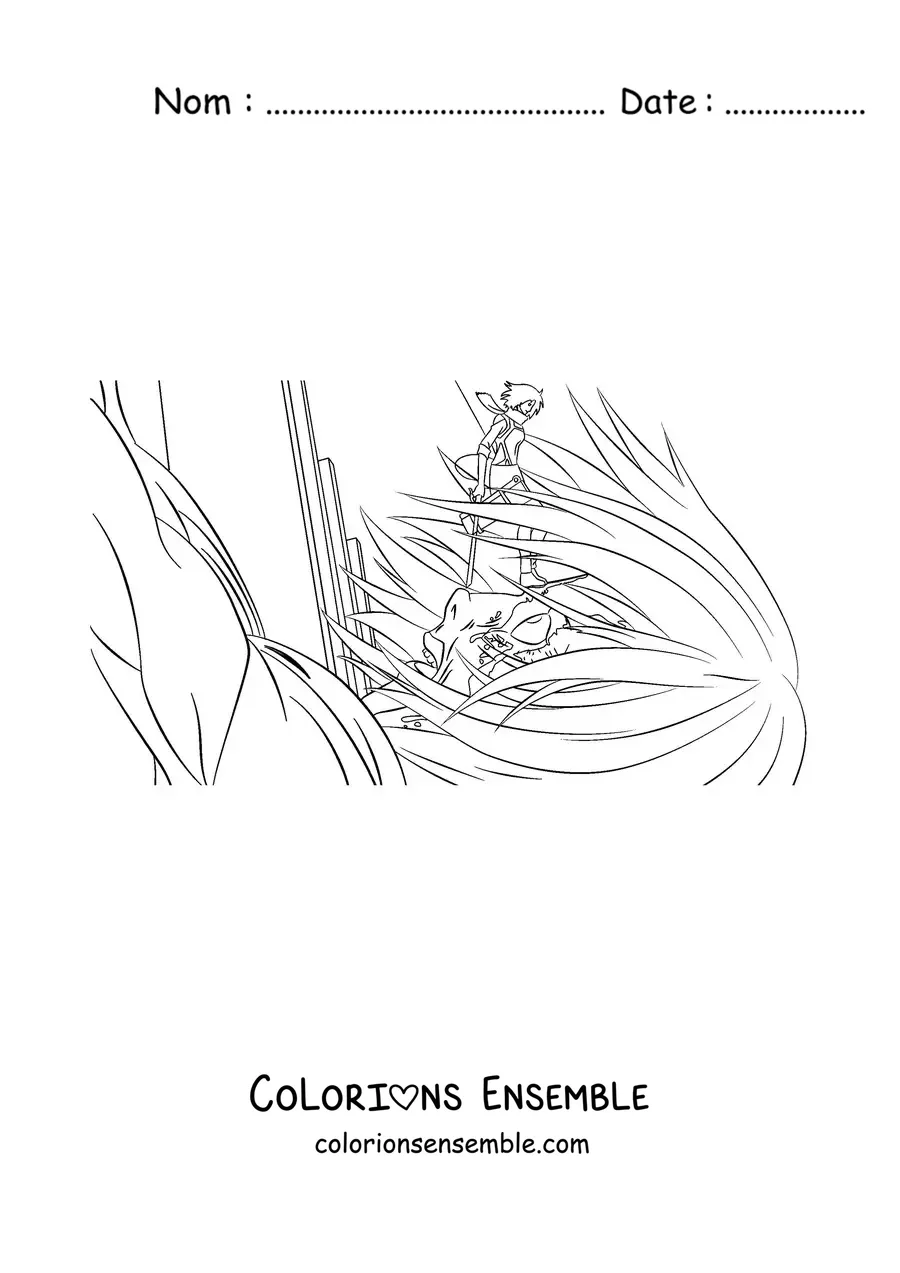 Image à colorier de Mikasa de L’Attaque des Titans terrassant un titan