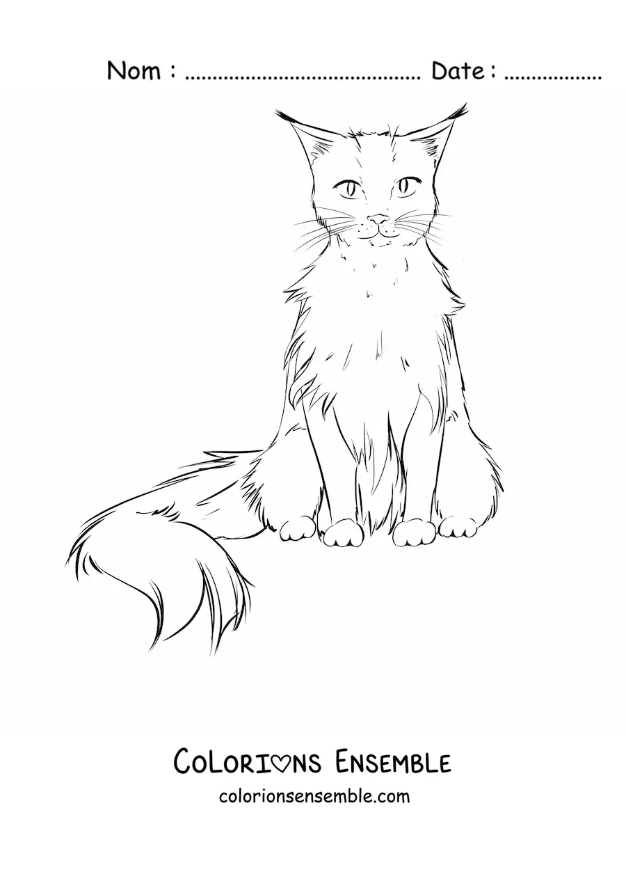 Image à colorier réaliste d’un chat assis