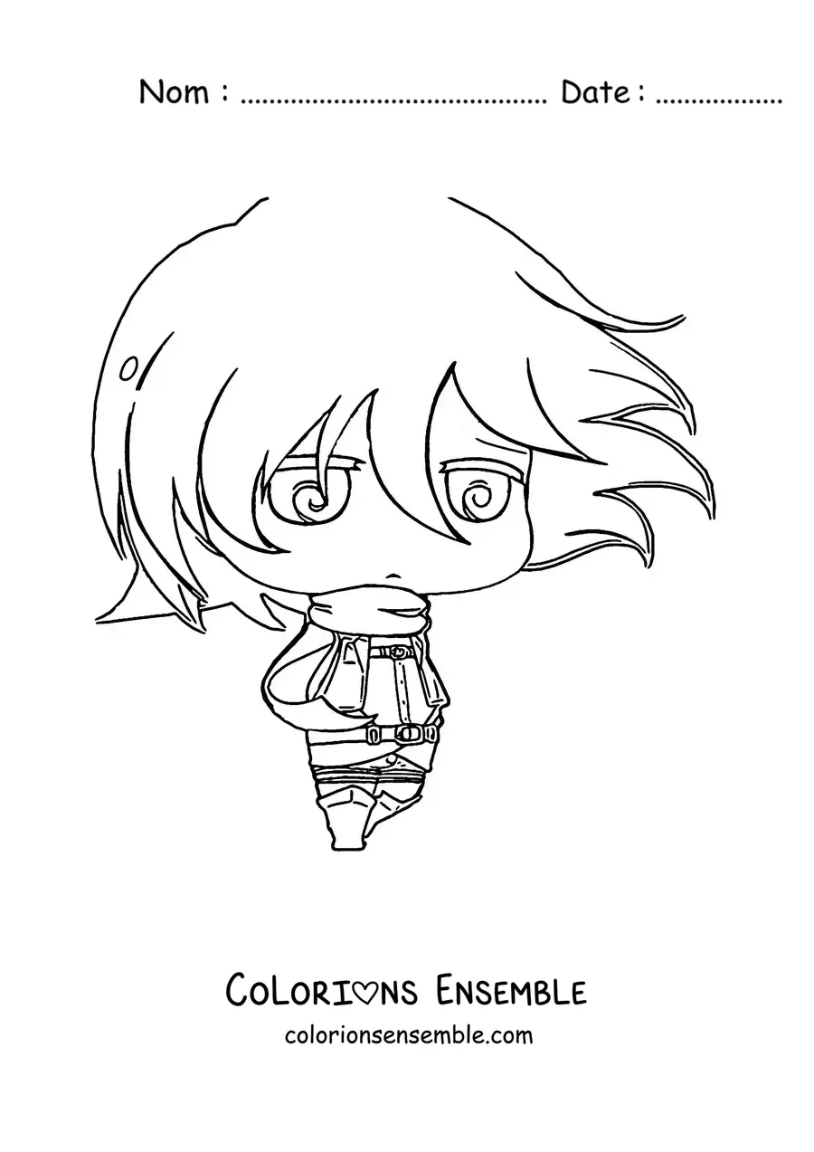 Image à colorier de Mikasa de L’Attaque des Titans en style chibi