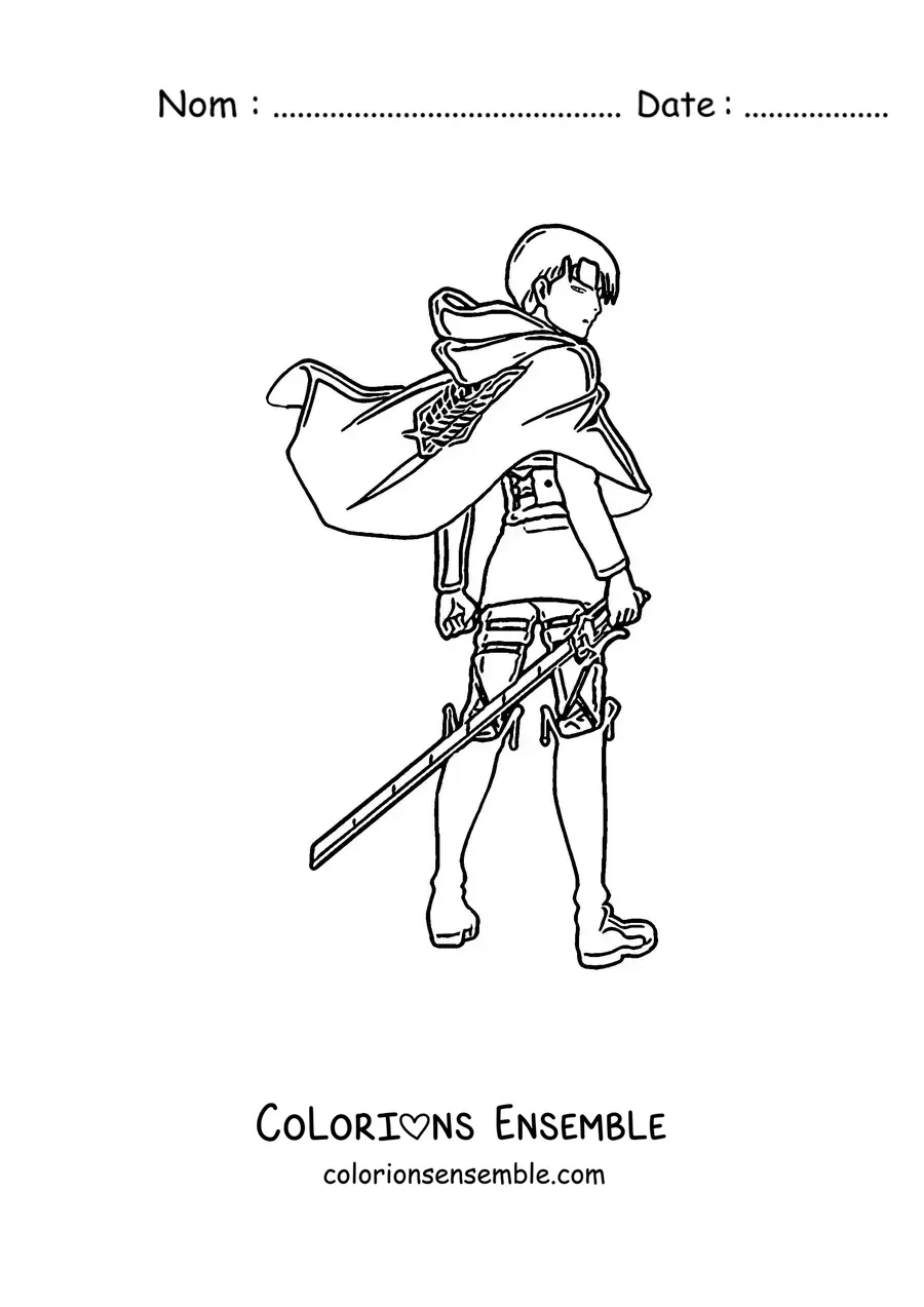 Image à colorier de Livaï de L’Attaque des Titans, de dos