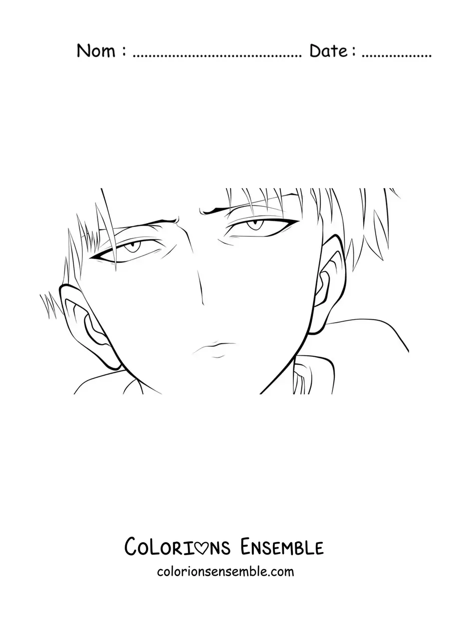 Image à colorier du visage de Livaï de L’Attaque des Titans