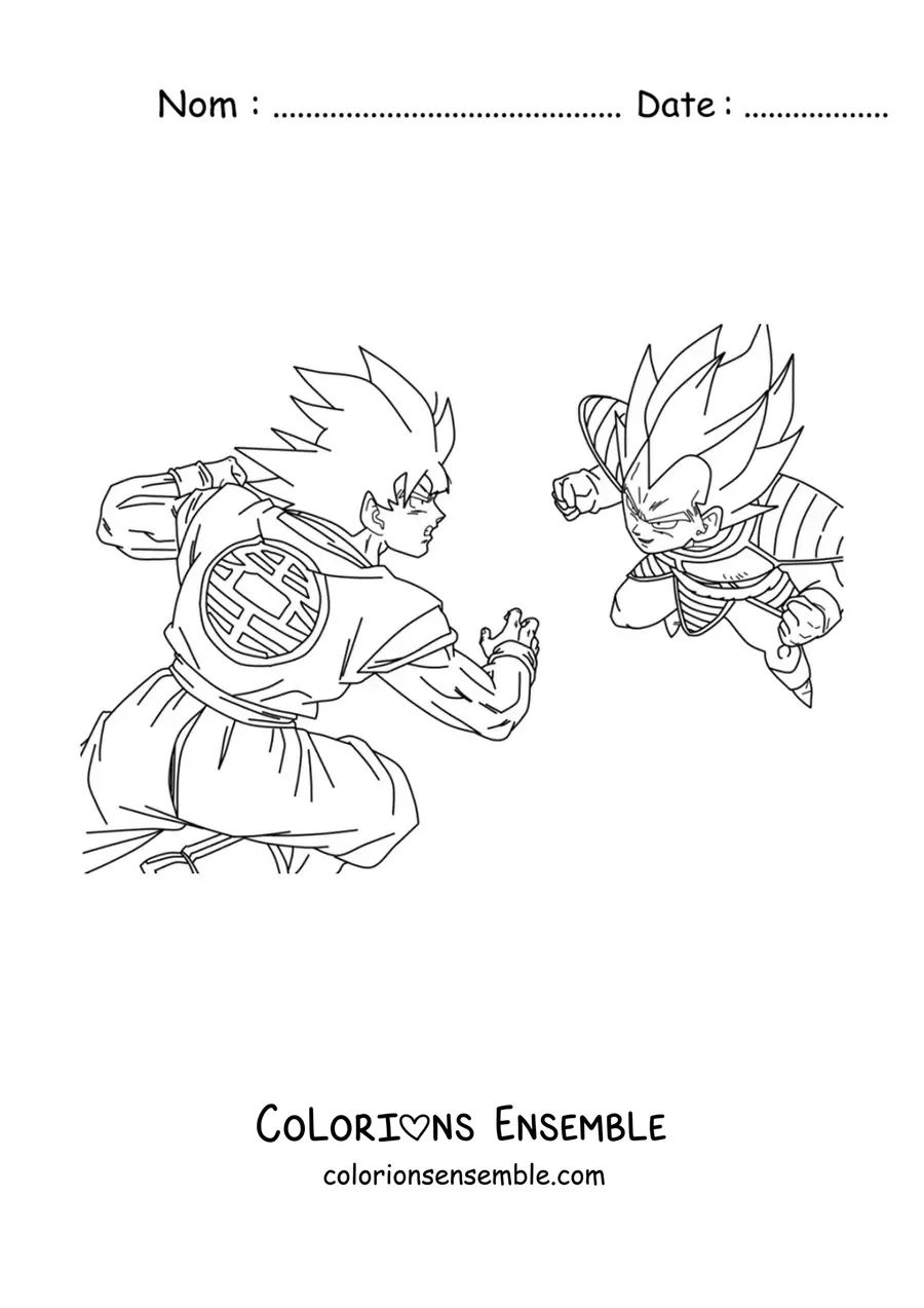 Image à colorier de Goku affrontant Vegeta de Dragon Ball