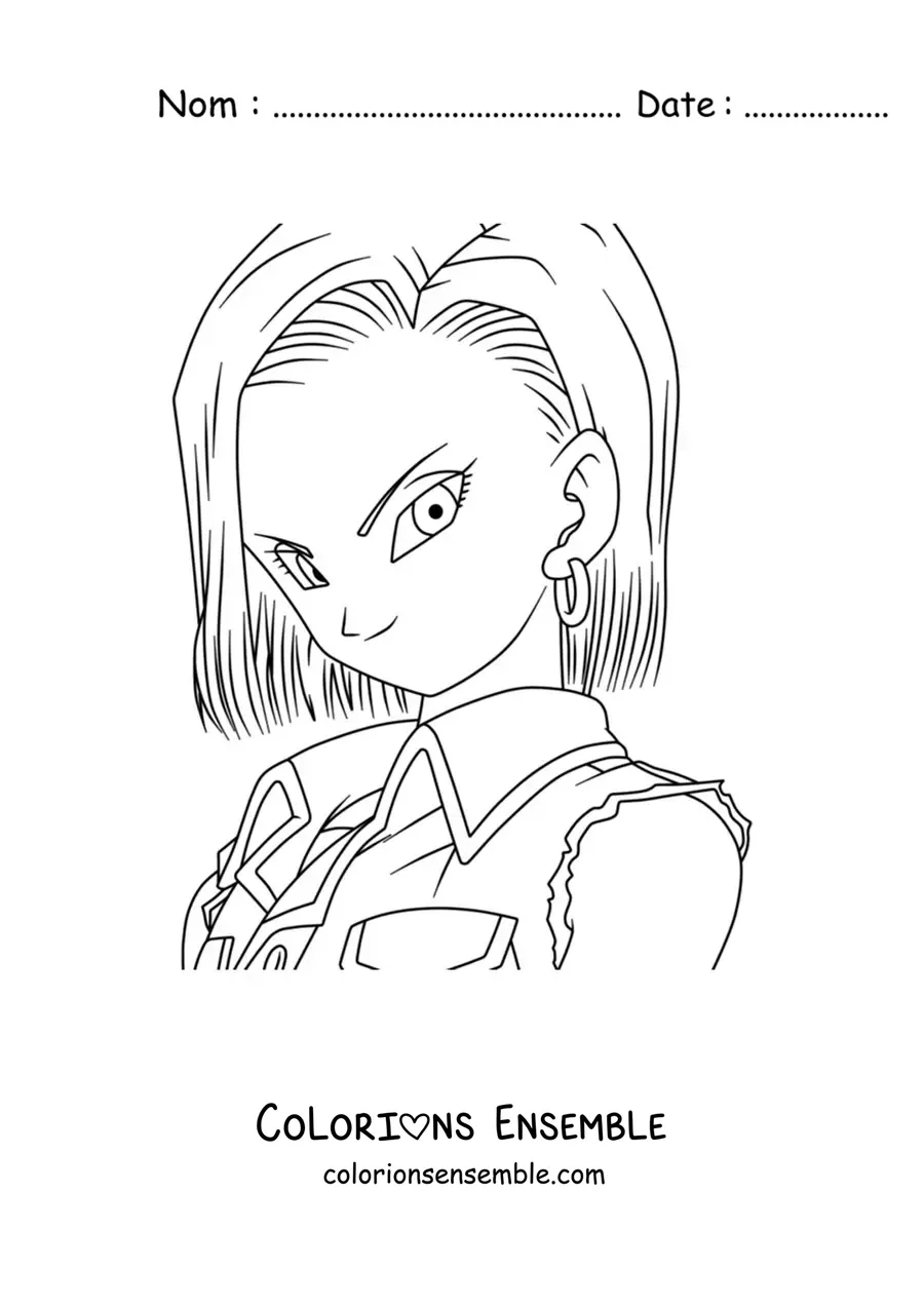 Image à colorier de l’Androïde numéro 18 de Dragon Ball