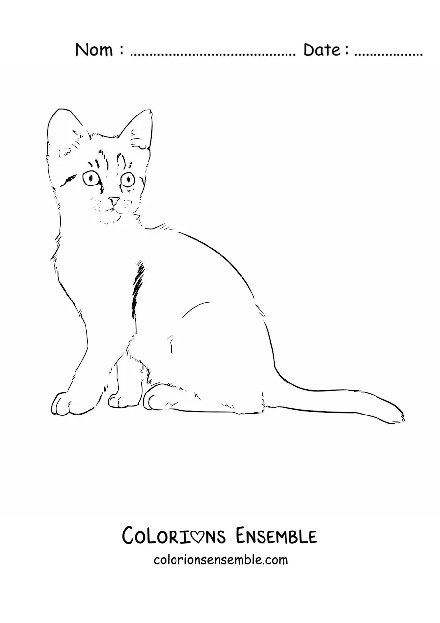 Image à colorier réaliste d’un chat assis