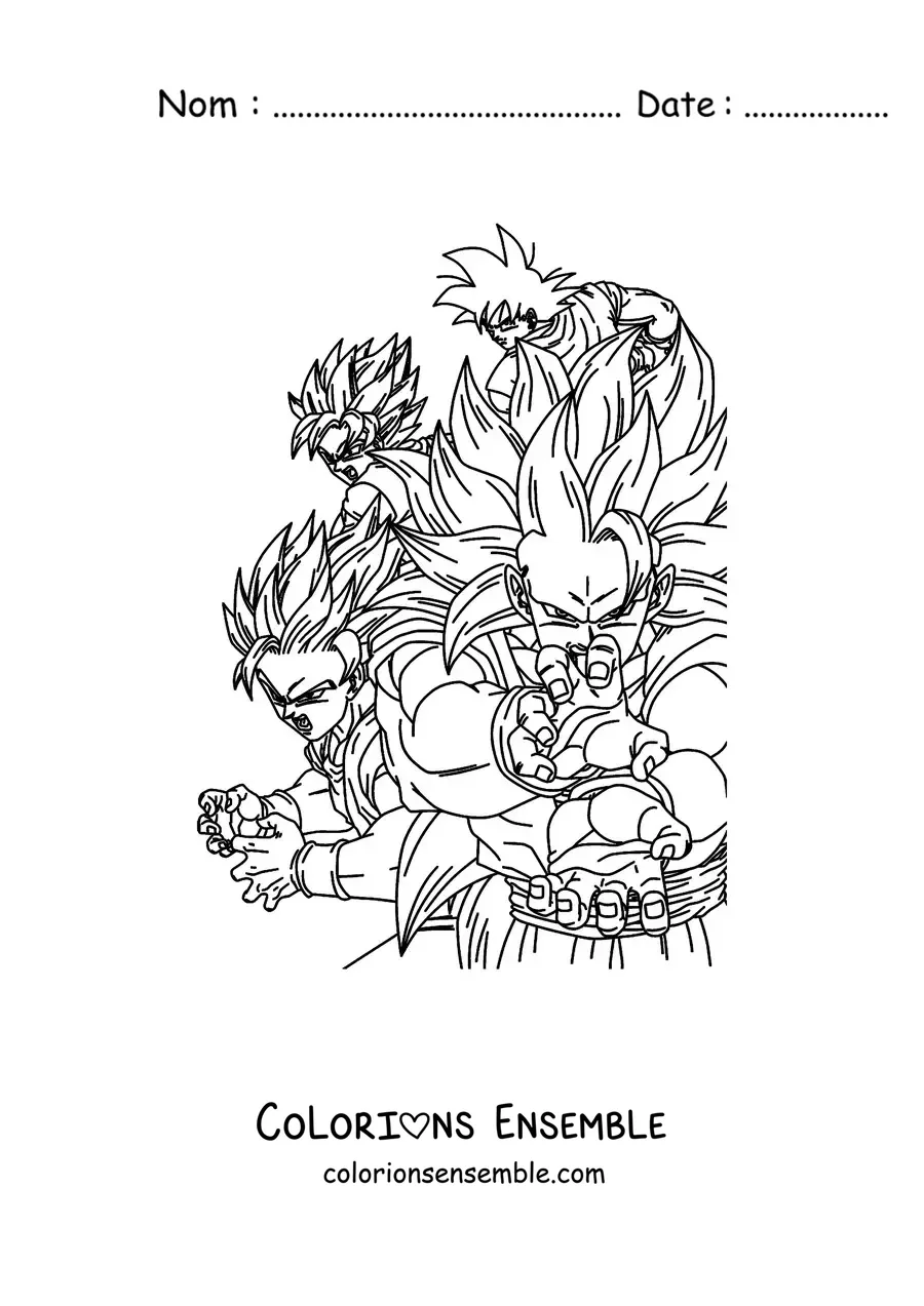 Image à colorier des transformations de Goku de Dragon Ball