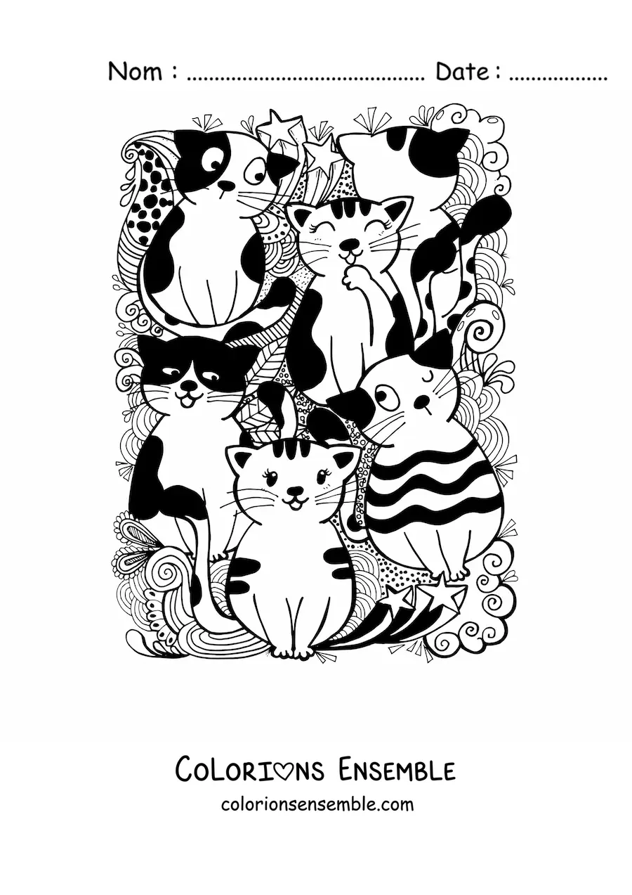 Image à colorier de chats et de gribouillis