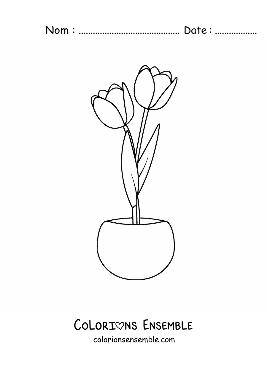 Image à colorier de deux tulipes dans un pot