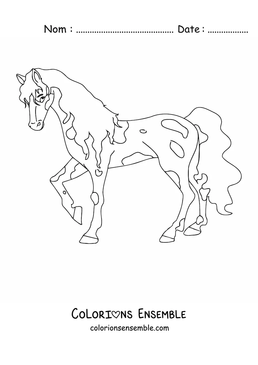 Image à colorier d’un cheval à taches levant une patte
