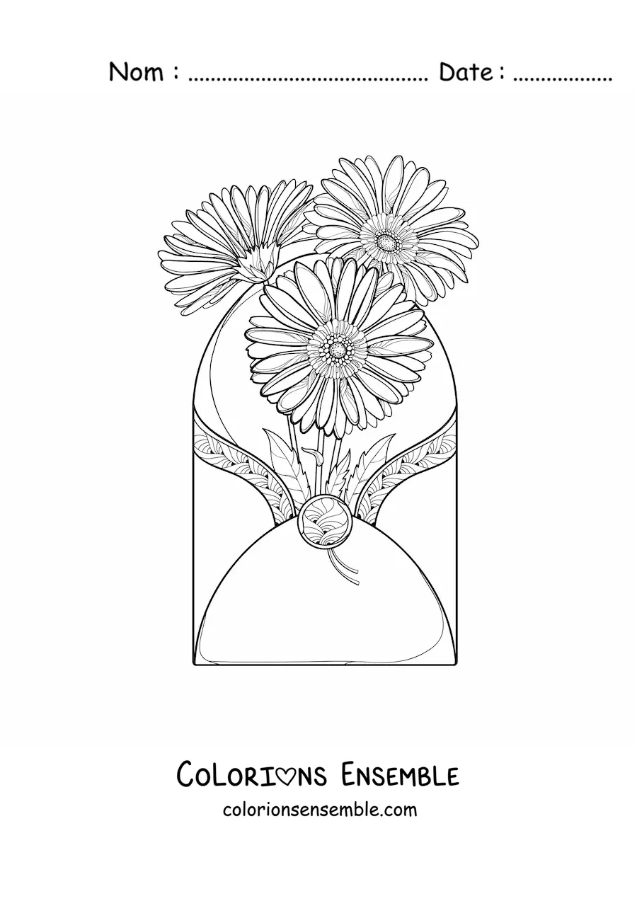Image à colorier d'une enveloppe ornée de marguerites