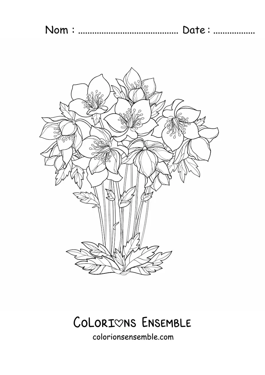 Image à colorier d’un bouquet de beaux lys dans un vase