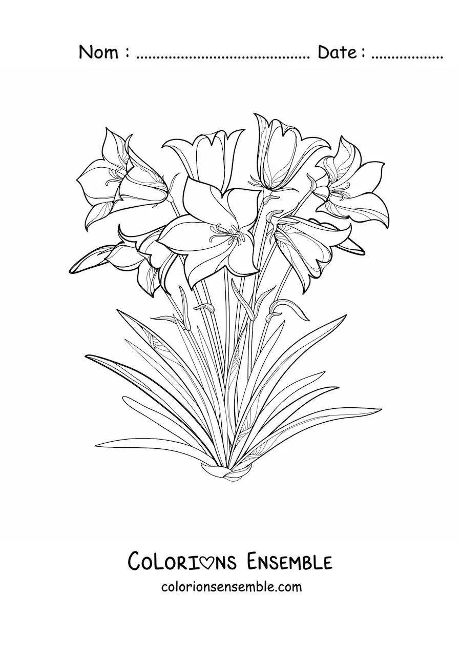 Image à colorier de plusieurs lys dans un champ