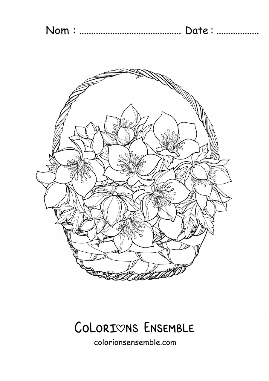 Image à colorier d’un panier rempli de lys