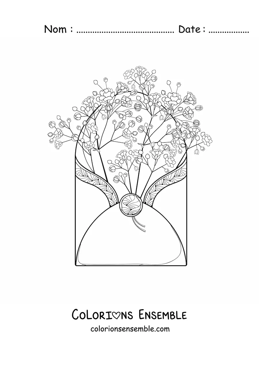 Image à colorier d’une enveloppe avec des œillets