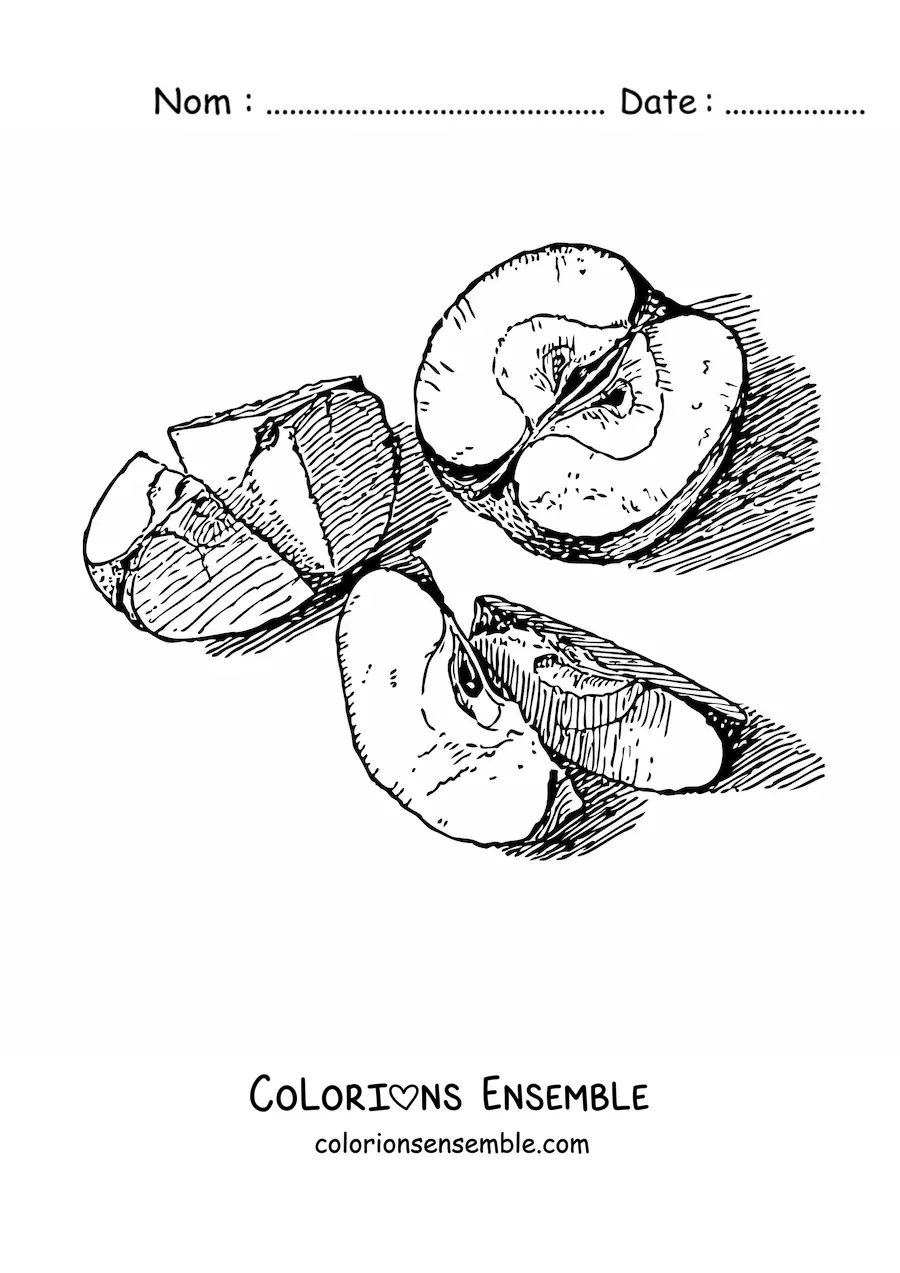 Image à colorier de plusieurs morceaux de pomme