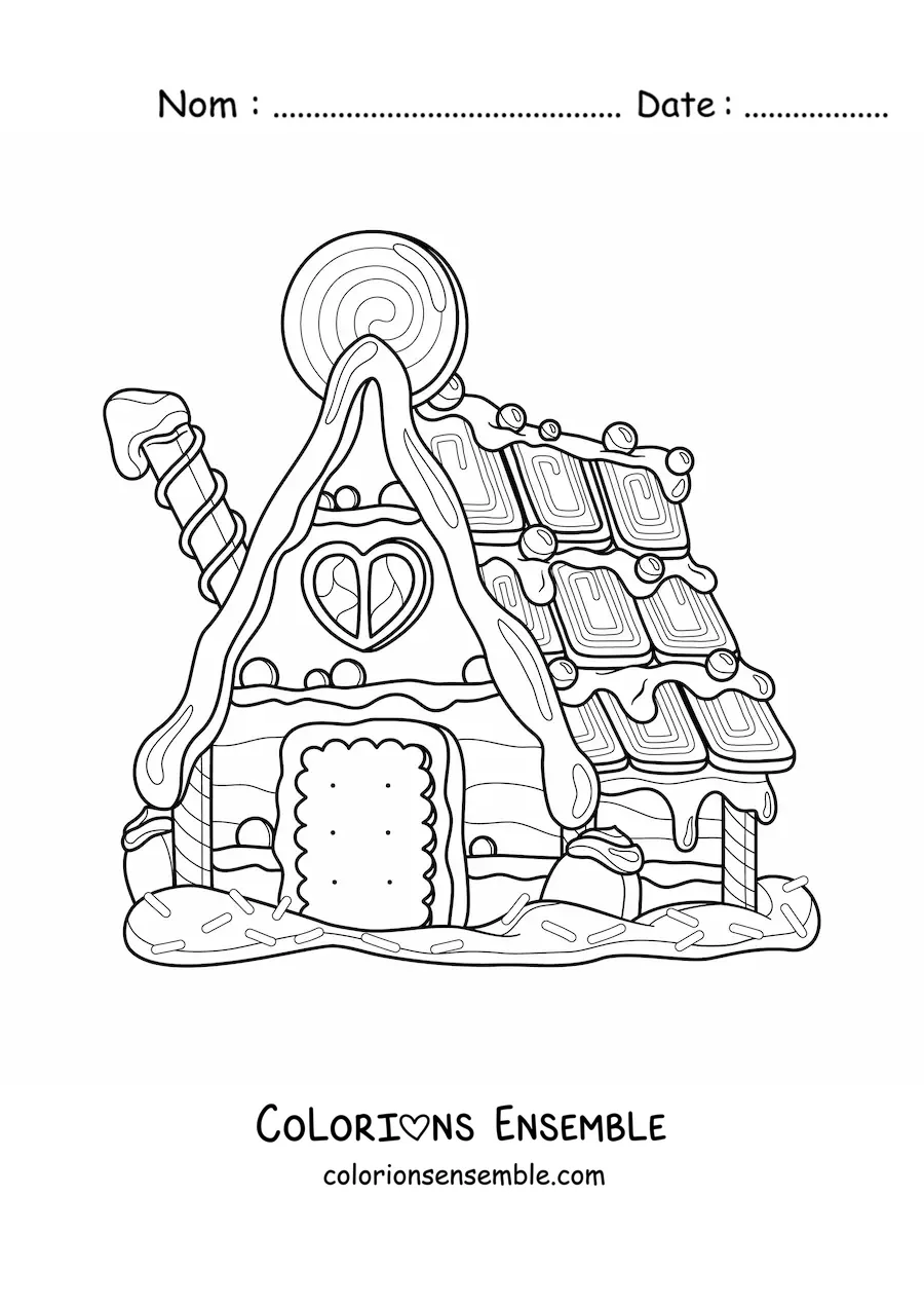 Image à colorier d’une maison en pain d’épices