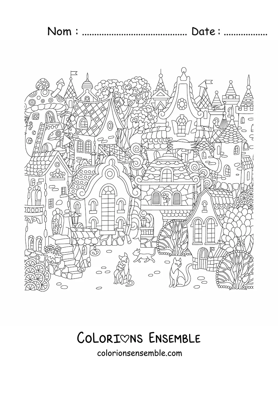 Image à colorier de plusieurs jolies maisons