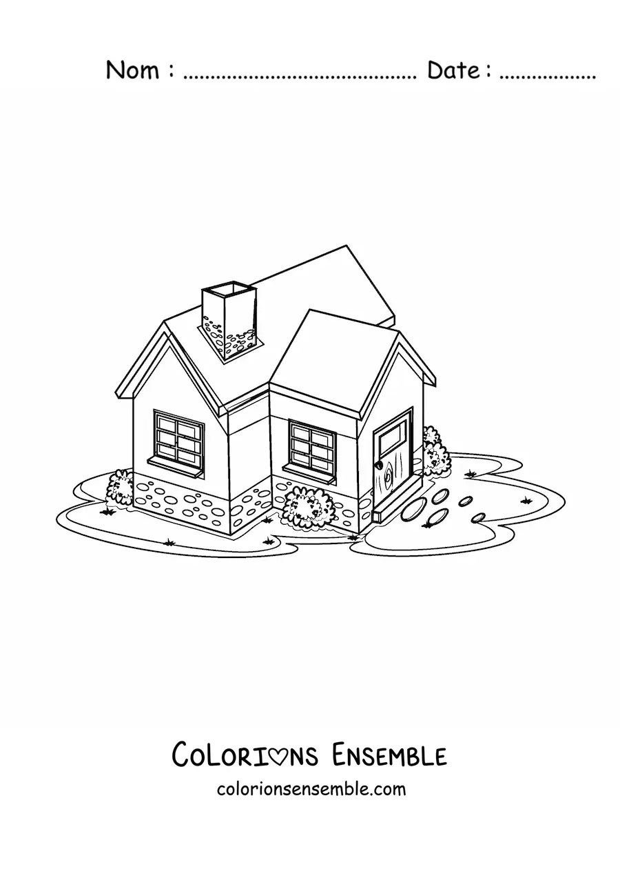 Image à colorier d’une maison avec une cheminée