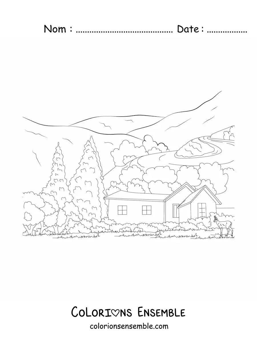 Image à colorier d’une maison champêtre