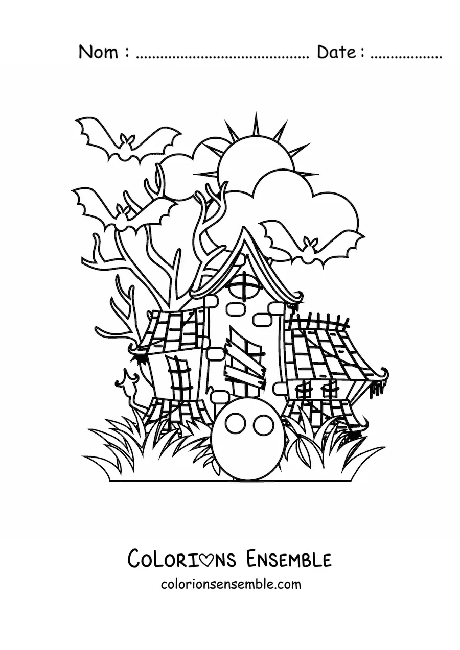 Image à colorier d’une maison hantée la nuit