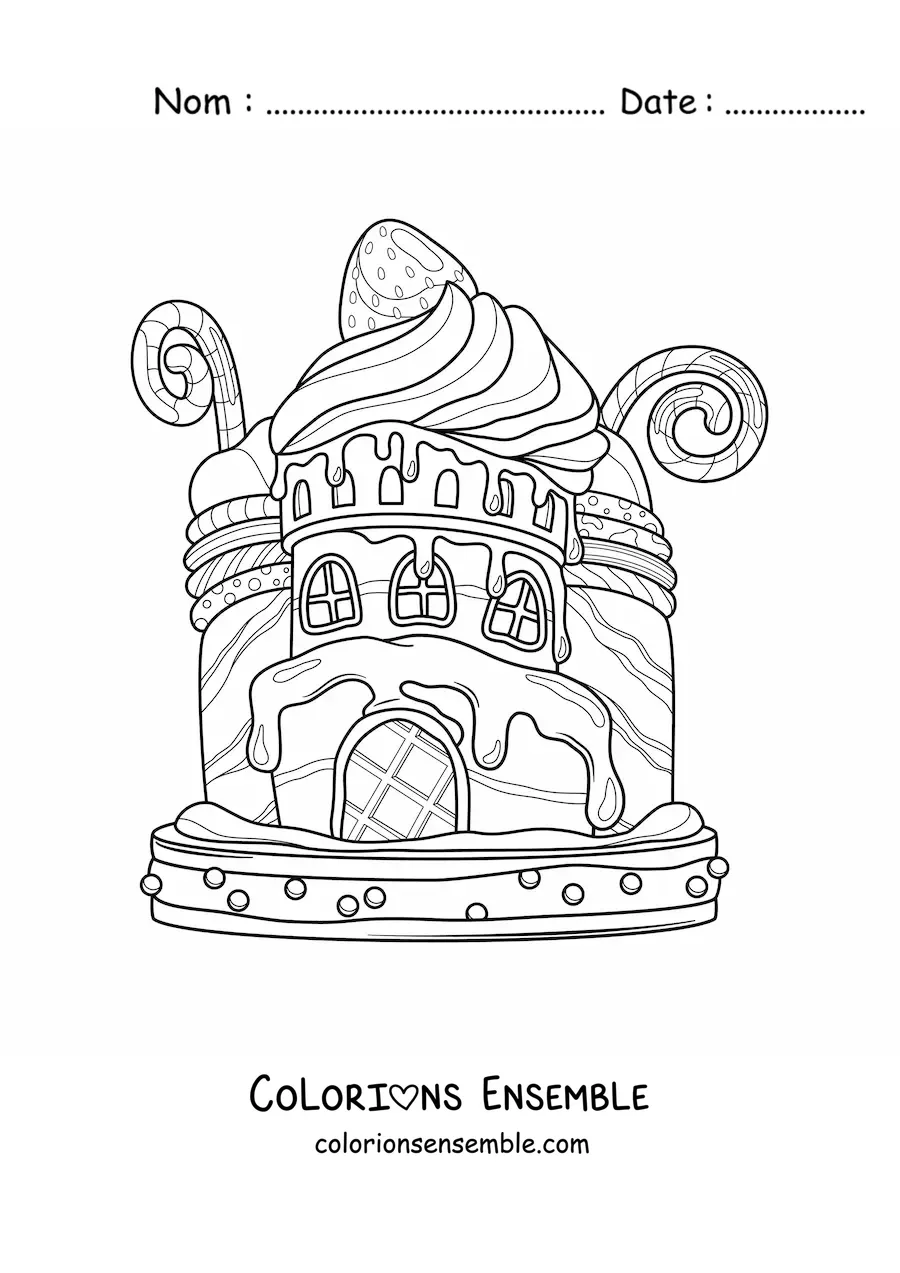Image à colorier d’une maison faite en bonbons
