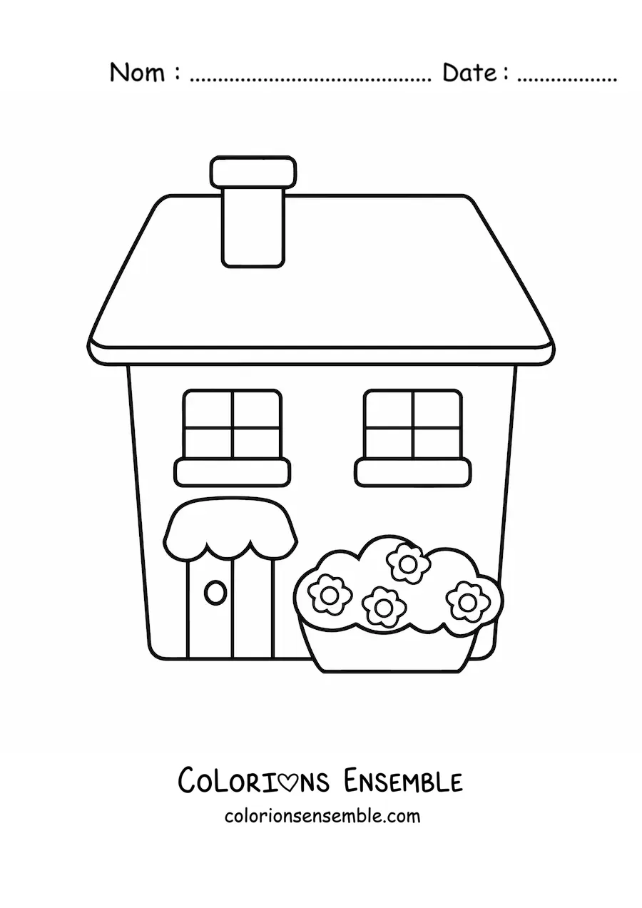 Image à colorier d’une maison toute simple avec une cheminée