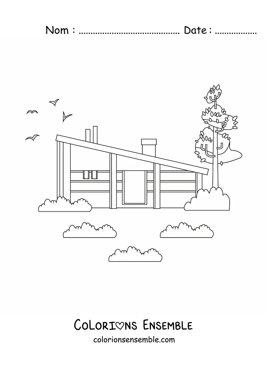 Image à colorier d’une maison moderne avec une cheminée