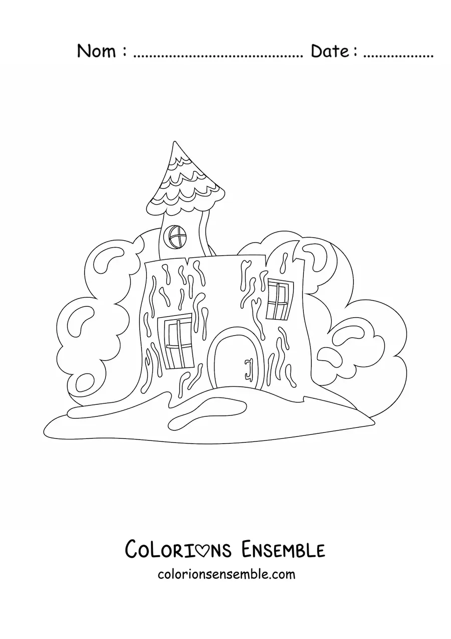 Image à colorier d’une maison hantée et abandonnée