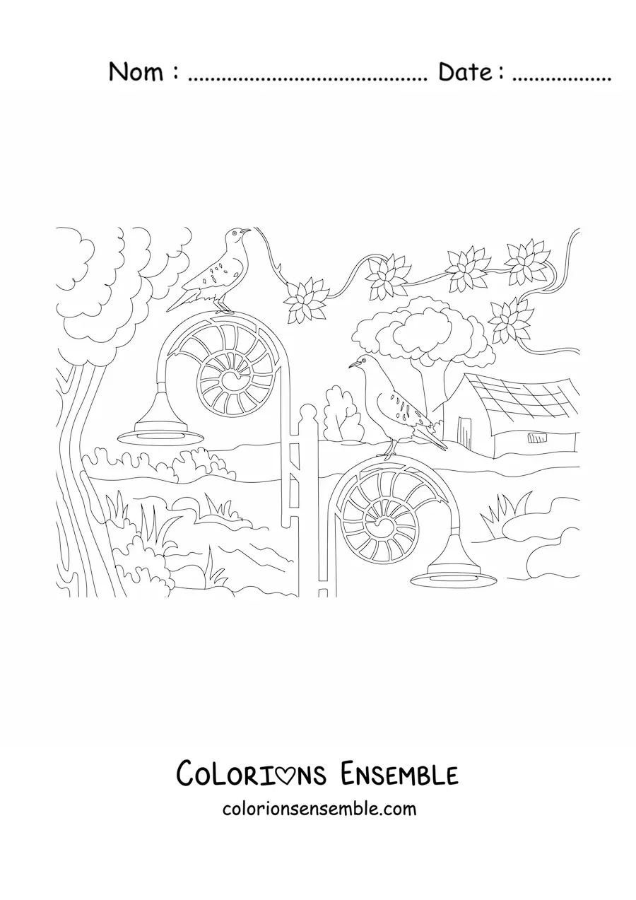 Image à colorier d’une maison de campagne avec un jardin