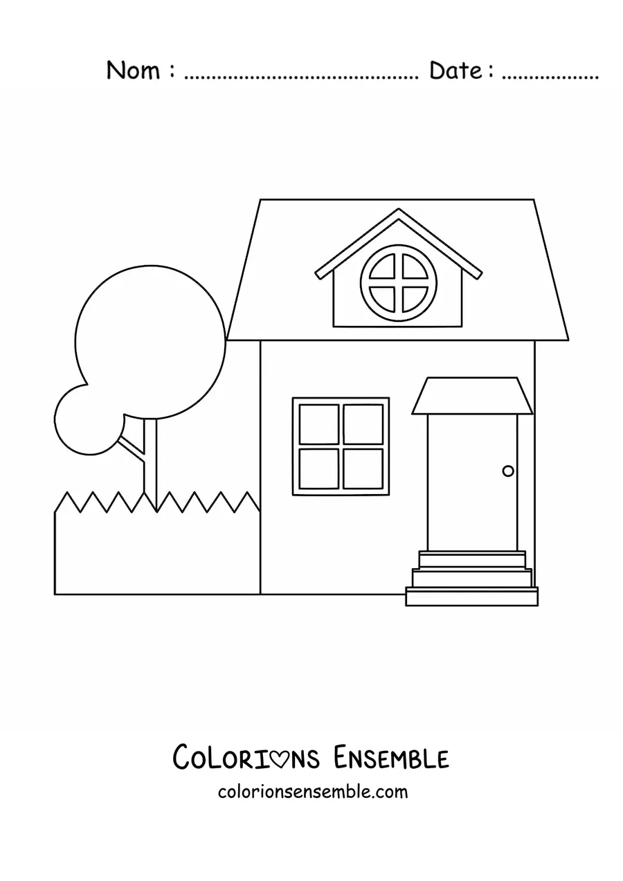 Image à colorier d’une maison toute simple avec une cour