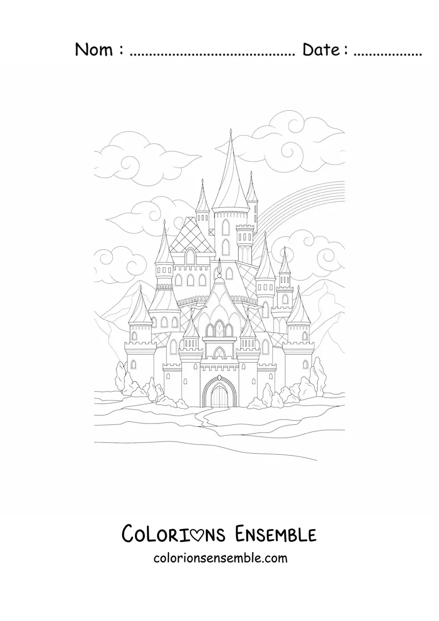 Image à colorier d’un château de conte de fées