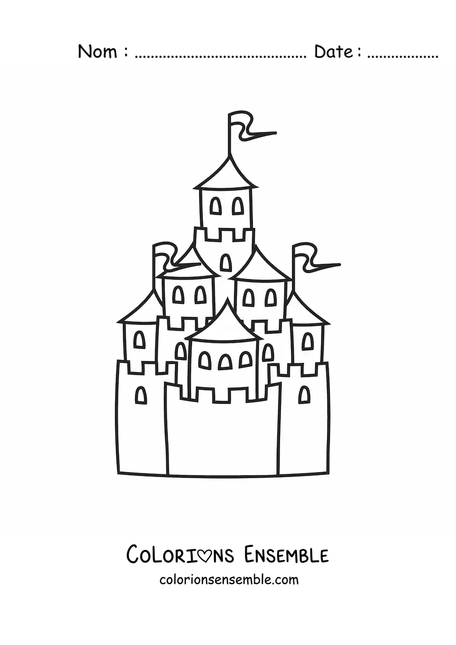 Image à colorier d’un château avec de nombreuses tours