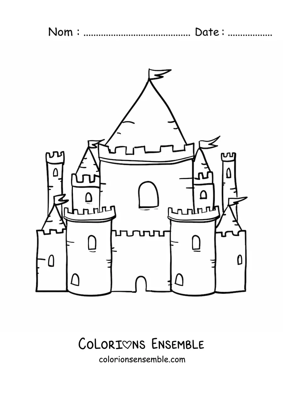 Image à colorier d’un château du Moyen Âge