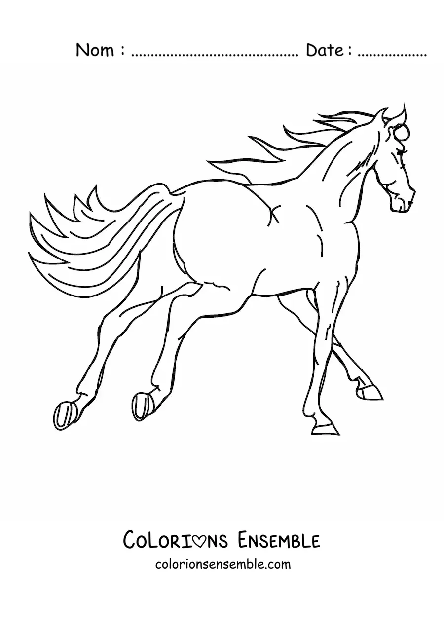 Image à colorier d’un cheval courant vu de dos